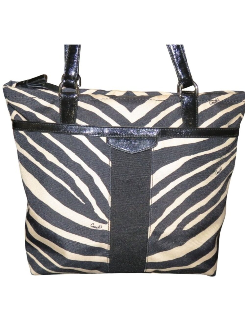 COACH 2013 Devin Zebra Stripe Animal Print Canvas Shoulder Bag Satchel Tote